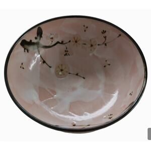 Handmade Pottery Trinket Dish Catch All Decorative Bowl Pink White Brown Asian